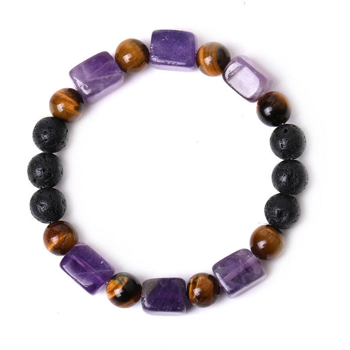 Pulsera de soporte de piedra de lava con amatista y cubo de varios cristales y Buddha Stones