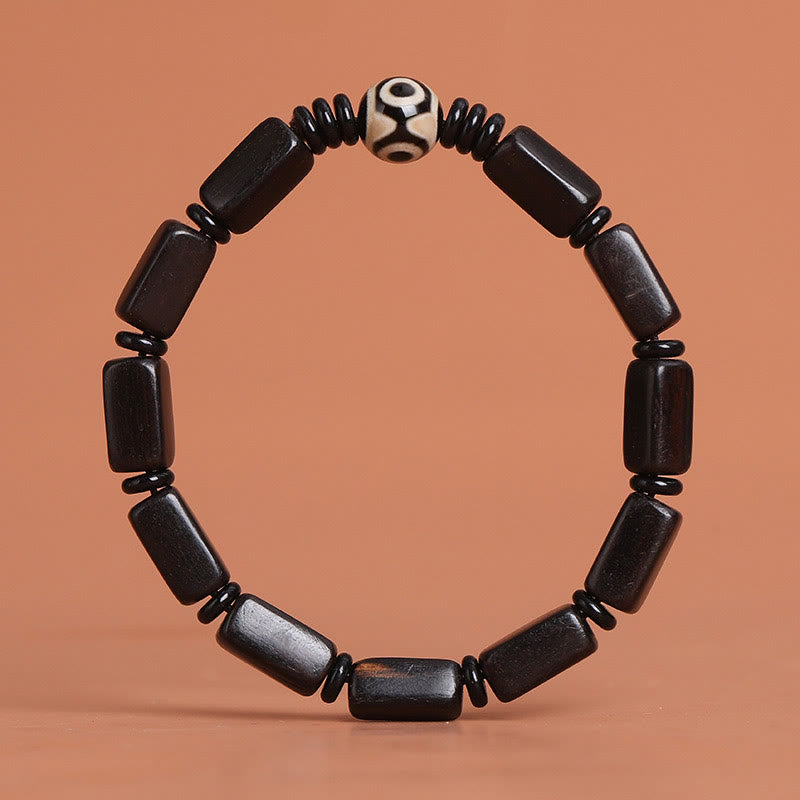 Pulsera de equilibrio con cuentas rectangulares de madera de ébano y Buddha Stones