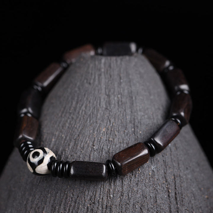 Pulsera de equilibrio con cuentas rectangulares de madera de ébano y Buddha Stones