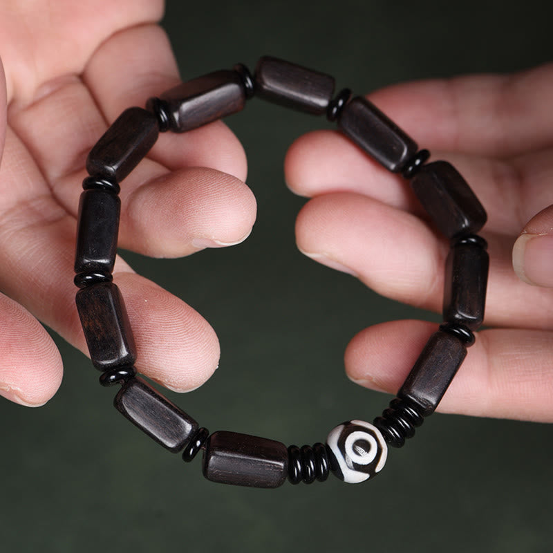 Pulsera de equilibrio con cuentas rectangulares de madera de ébano y Buddha Stones