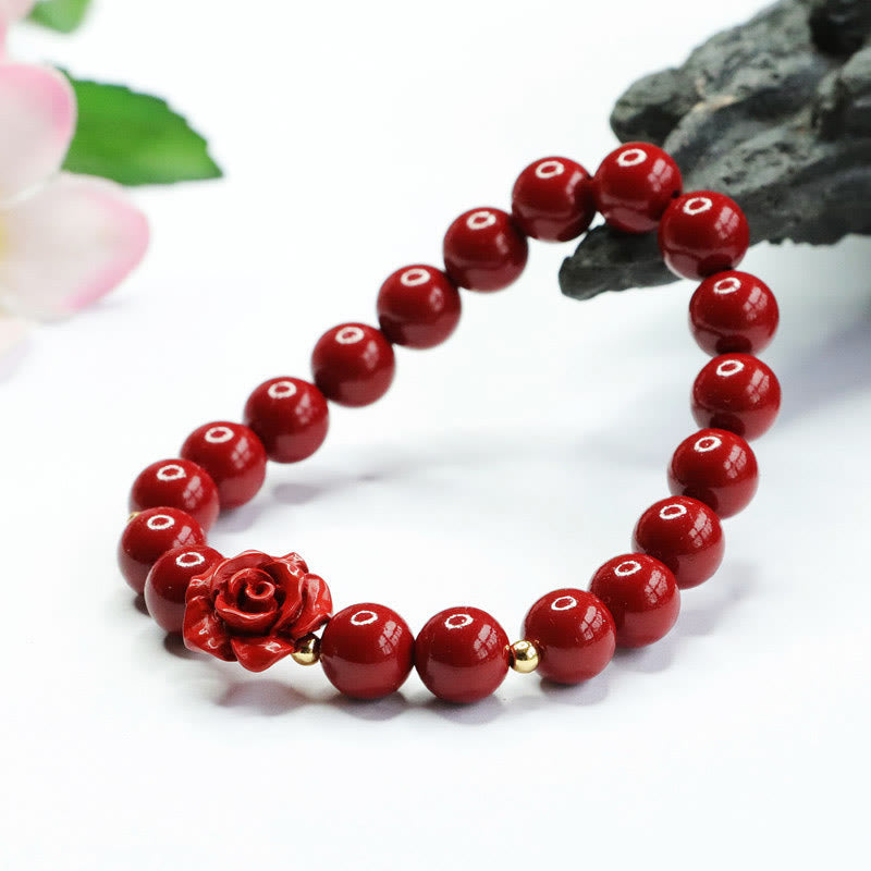Pulsera de Buddha Stones con rosa cinabrio y calma