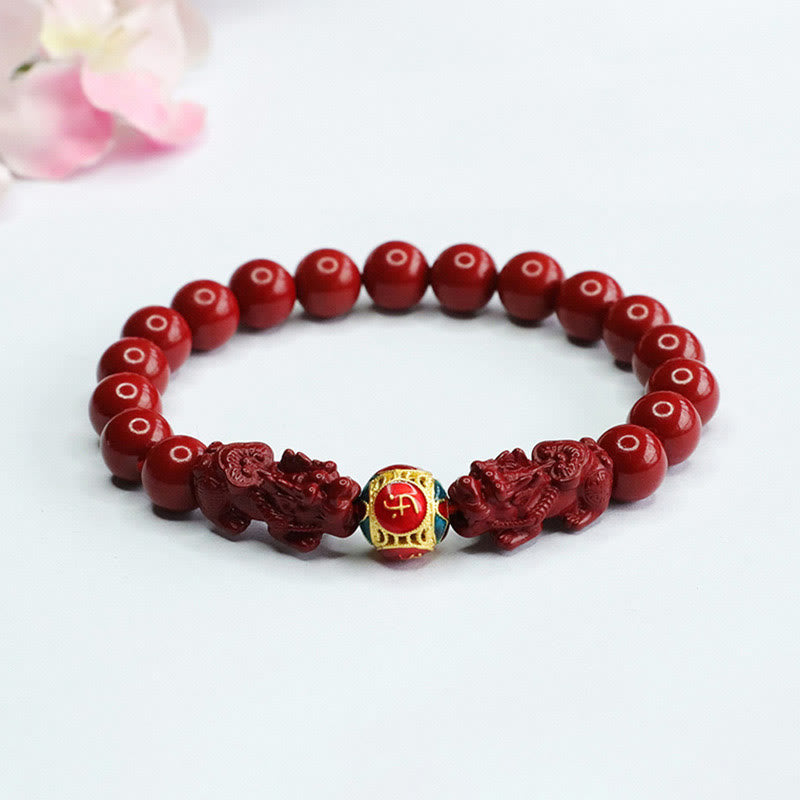 Pulsera de Buddha Stones con doble cinabrio y PIXIU que aleja a los malos espíritus - Pixiu doble de cinabrio (circunferencia de la muñeca: 14-16 cm) - 8 mm - image 0
