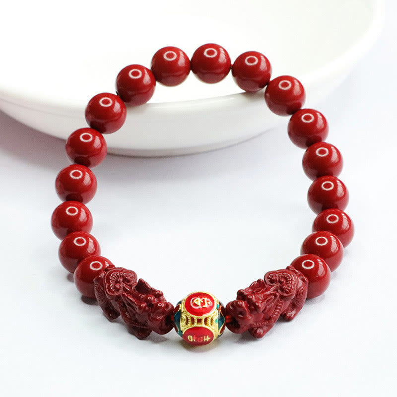 Pulsera de Buddha Stones con doble cinabrio y PIXIU que aleja a los malos espíritus - image 1