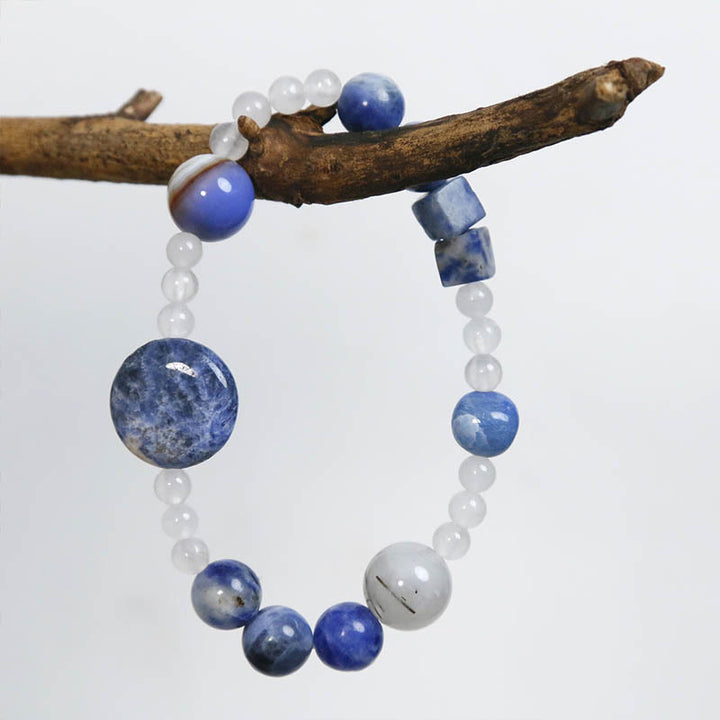 Pulsera de cuarzo rutilado negro con jade, ágata y aventurina azul y Buddha Stones