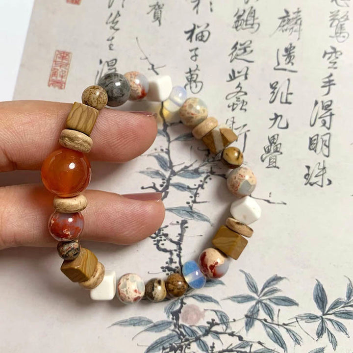 Pulsera de bendición de calma con Buddha Stones, ágata roja, piedra Shoushan, turquesa blanca