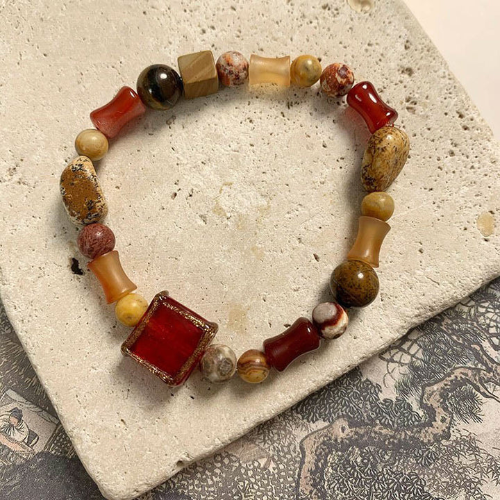 Pulsera de bendición de calma con Buddha Stones, ágata roja, piedra Shoushan, turquesa blanca