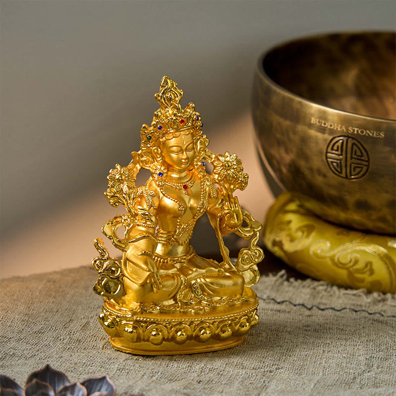 Decoración de estatua chapada en oro con protección de esperanza de Tara Blanca Bodhisattva - image 2