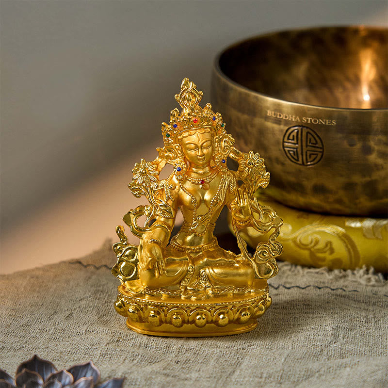 Decoración de estatua chapada en oro con protección de esperanza de Tara Blanca Bodhisattva - image 1
