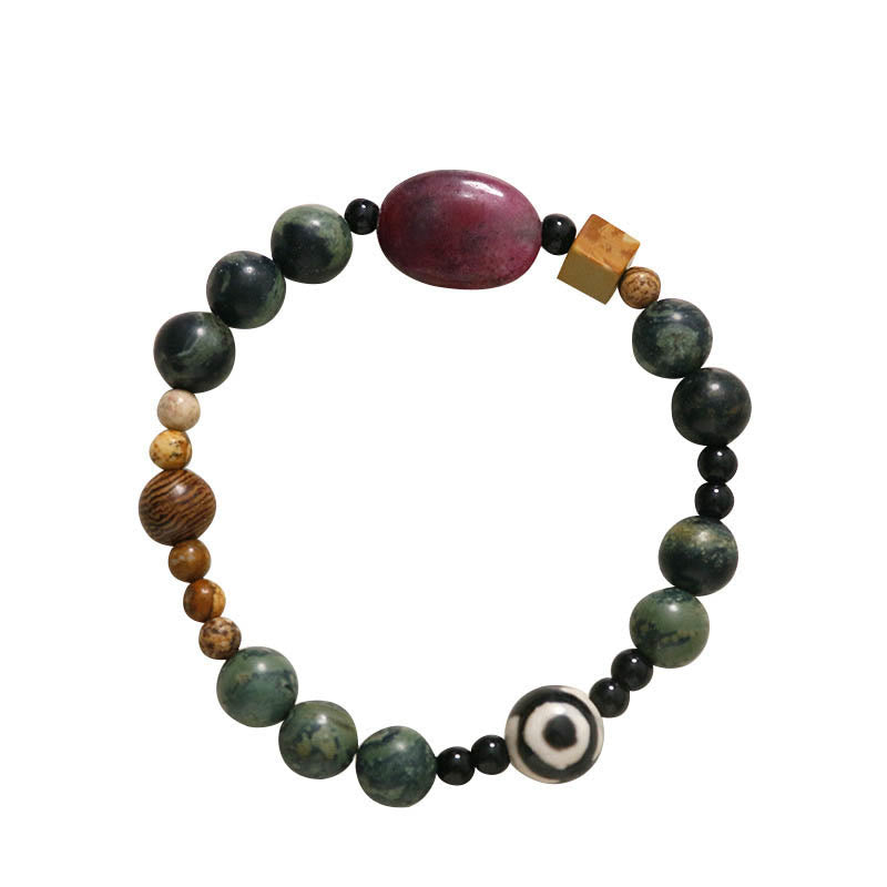 Pulsera de éxito con cuentas Dzi de tres ojos y ágata verde de Buddha Stones