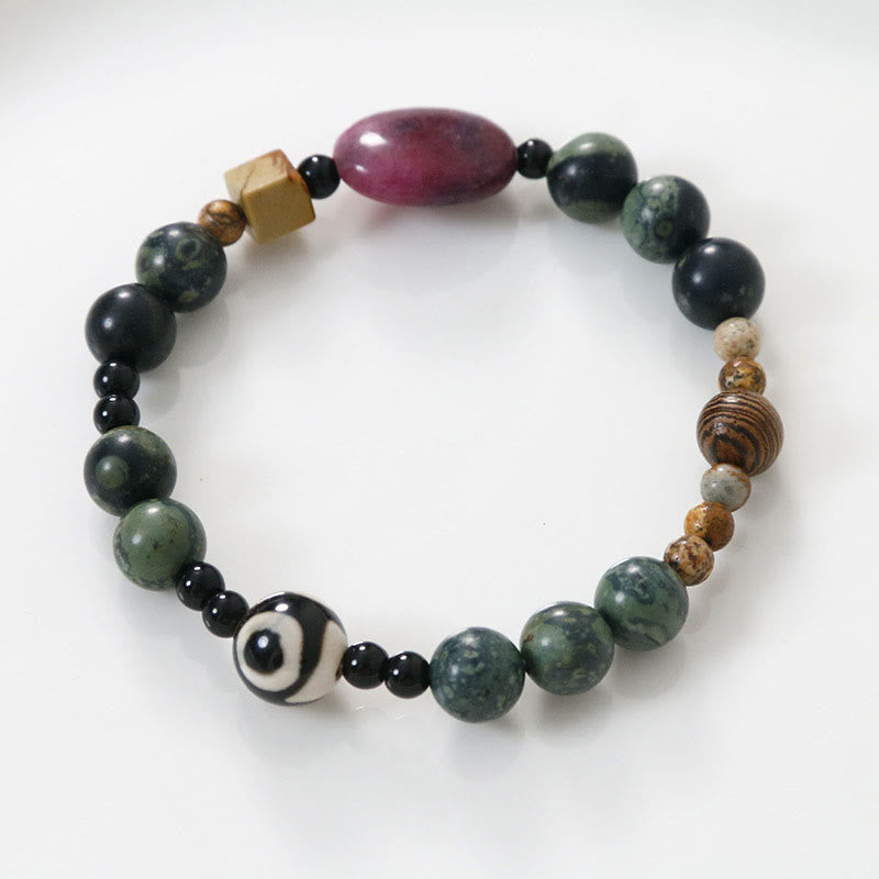 Pulsera de éxito con cuentas Dzi de tres ojos y ágata verde de Buddha Stones