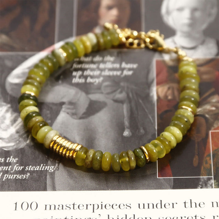 Pulsera curativa de éxito con jade cian dorado y Buddha Stones