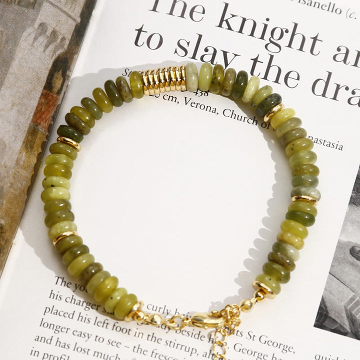 Pulsera curativa de éxito con jade cian dorado y Buddha Stones