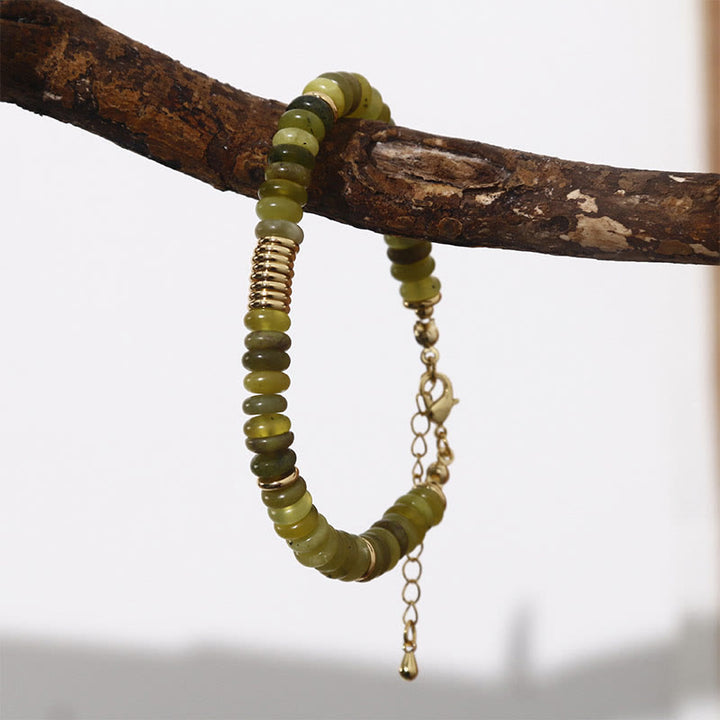 Pulsera curativa de éxito con jade cian dorado y Buddha Stones