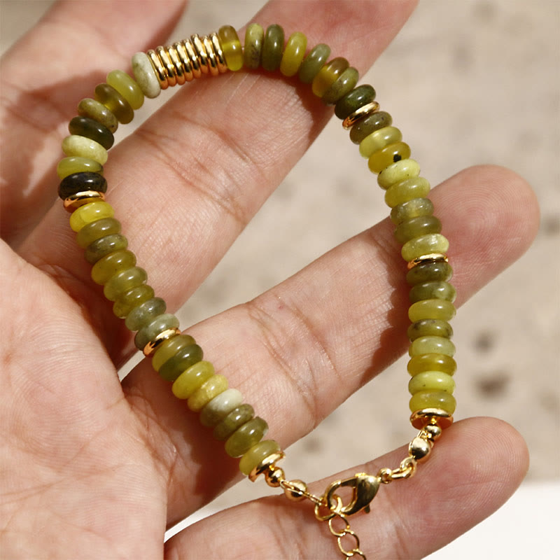 Pulsera curativa de éxito con jade cian dorado y Buddha Stones