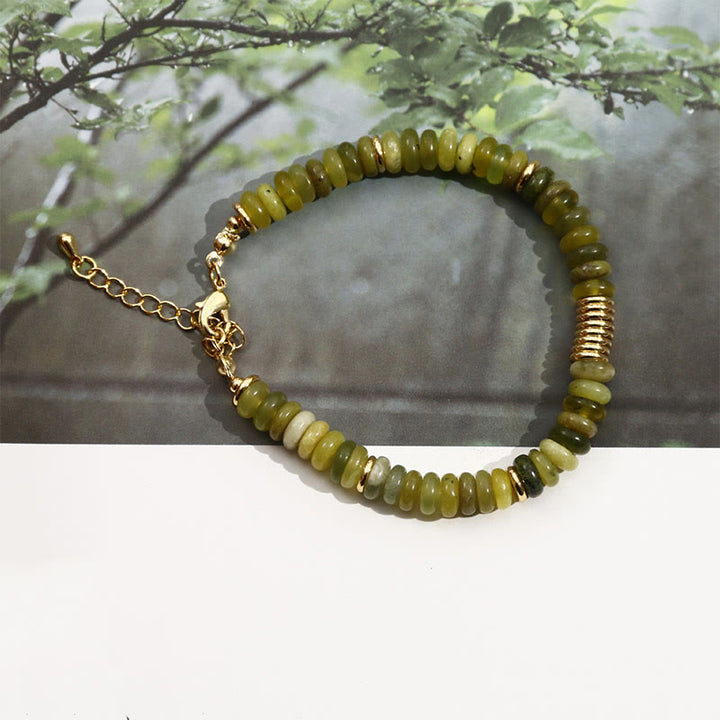 Pulsera curativa de éxito con jade cian dorado y Buddha Stones
