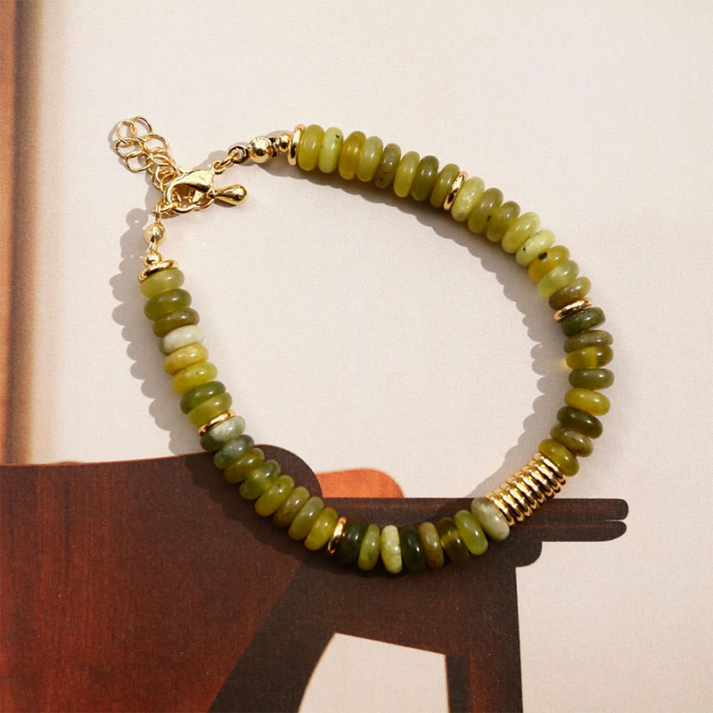 Pulsera curativa de éxito con jade cian dorado y Buddha Stones