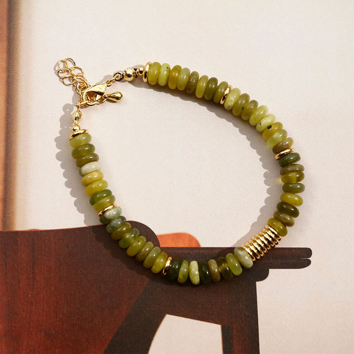 Pulsera curativa de éxito con jade cian dorado y Buddha Stones