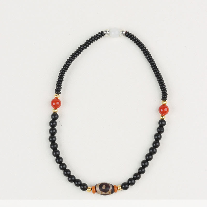 Pulsera de doble vuelta con cuentas Dzi de sándalo, ébano y sándalo verde y Buddha Stones