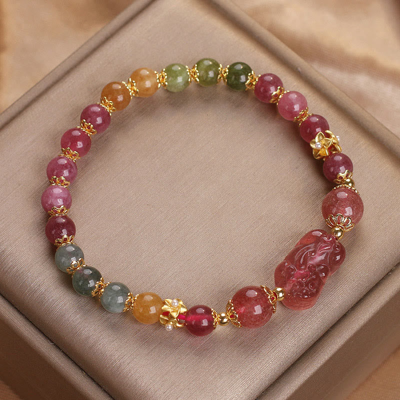 Pulsera PIXIU Love con turmalina, cuarzo fresa y cristal rosa de Buddha Stones