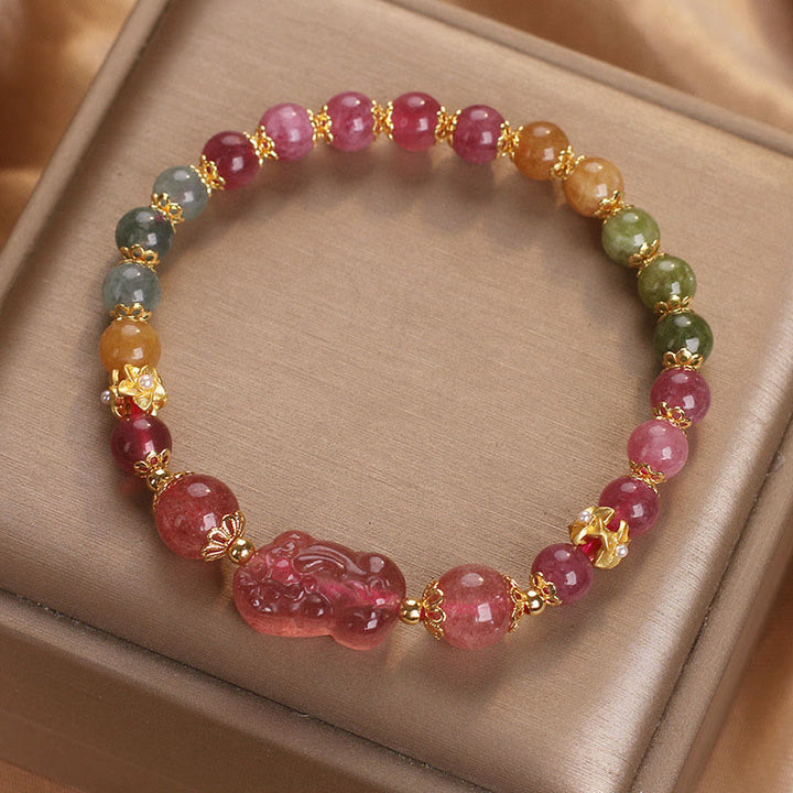 Pulsera PIXIU Love con turmalina, cuarzo fresa y cristal rosa de Buddha Stones