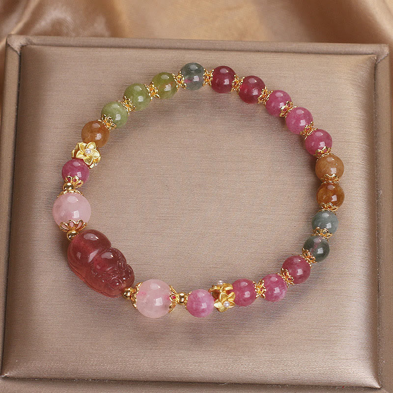 Pulsera PIXIU Love con turmalina, cuarzo fresa y cristal rosa de Buddha Stones