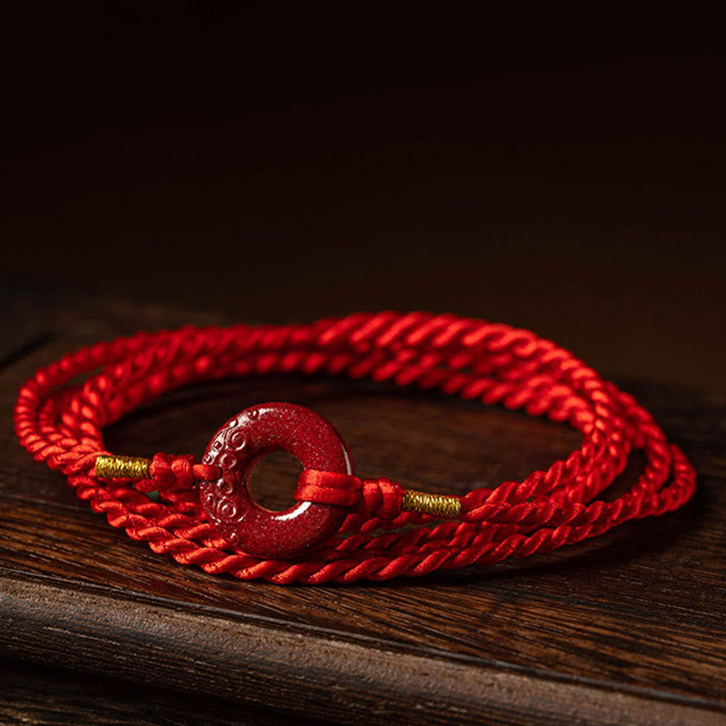 Cadena para el vientre con hilo rojo y hebilla de paz con cinabrio natural y Buddha Stones