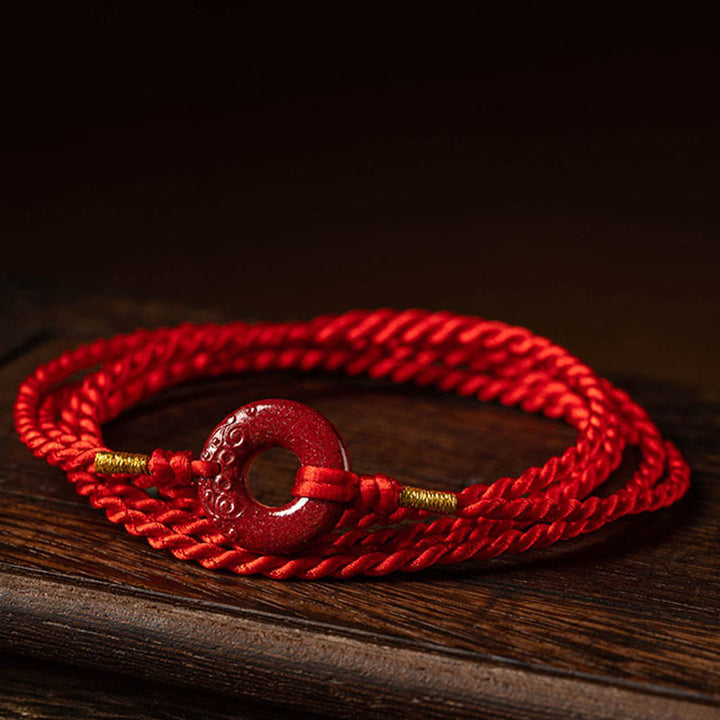 Cadena para el vientre con hilo rojo y hebilla de paz con cinabrio natural y Buddha Stones