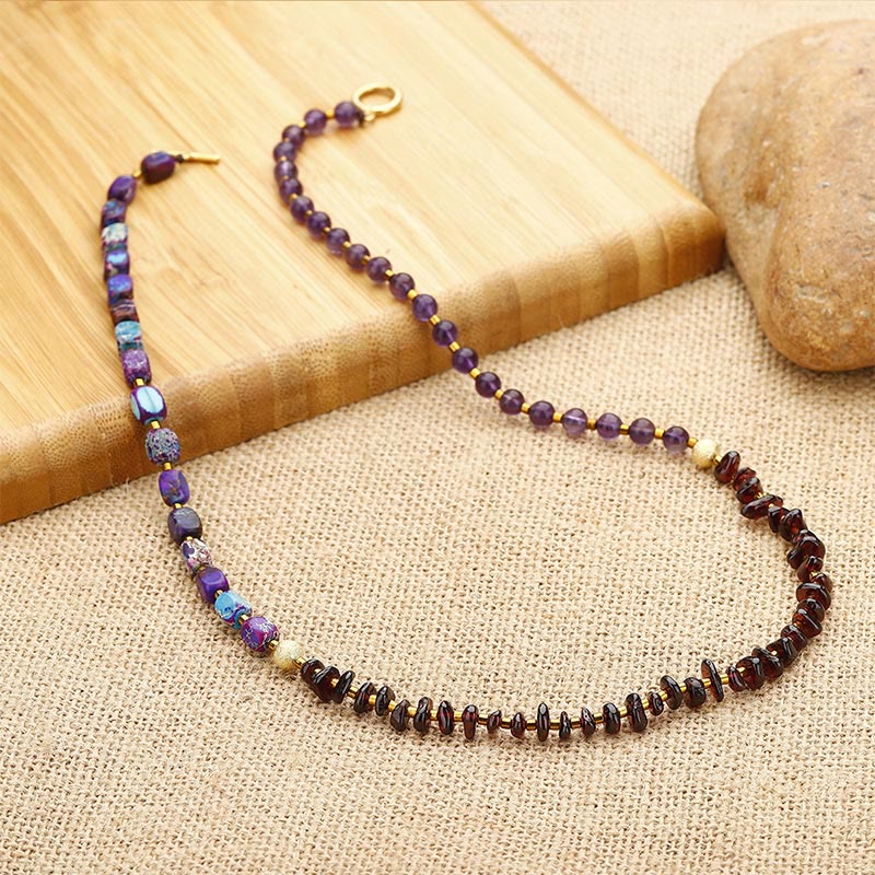 Pulsera de comunicación con triple vuelta de piedra emperador, amatista y granate de Buddha Stones