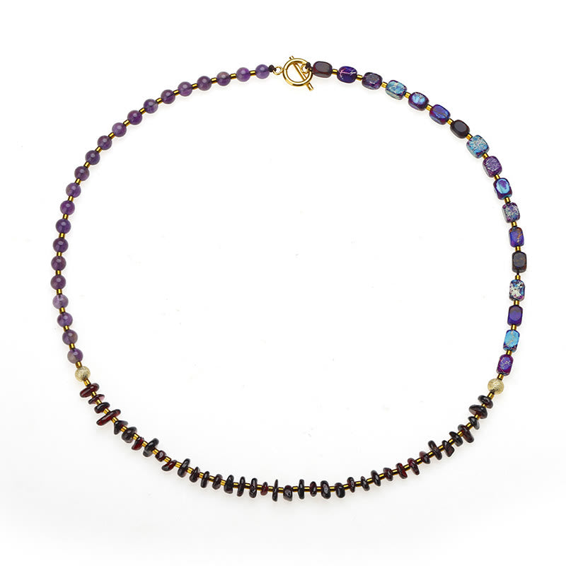 Pulsera de comunicación con triple vuelta de piedra emperador, amatista y granate de Buddha Stones