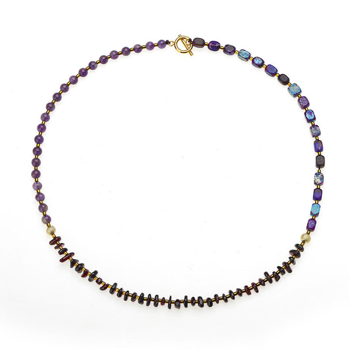 Pulsera de comunicación con triple vuelta de piedra emperador, amatista y granate de Buddha Stones