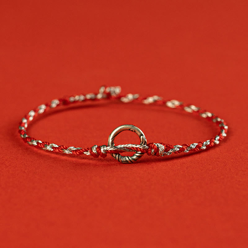 Pulsera de hilo de la suerte con hebilla de la paz y Buddha Stones en plata de ley 925 - Rojo - 19 centímetros - image 1