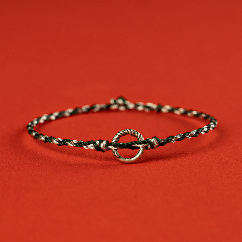 Pulsera de hilo de la suerte con hebilla de la paz y Buddha Stones en plata de ley 925