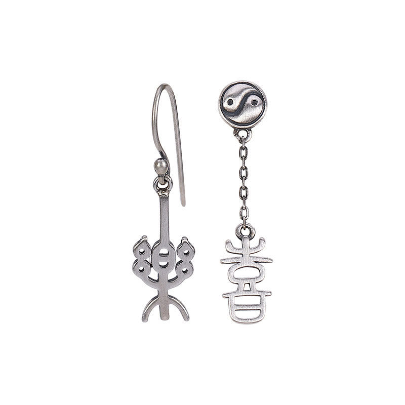 Pendientes de protección con caracteres chinos "Ping An" y "Xi Le" en plata de ley 925 con Buddha Stones