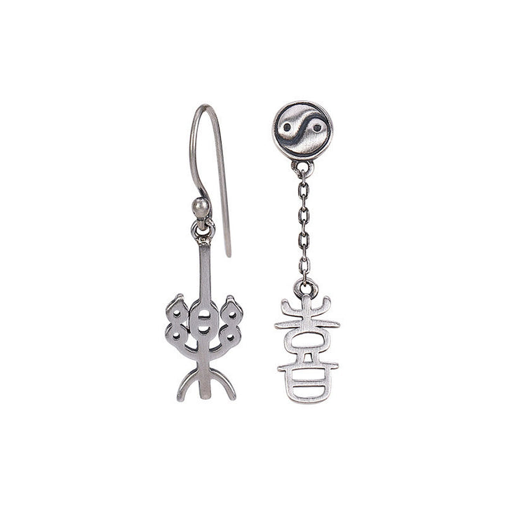 Pendientes de protección con caracteres chinos "Ping An" y "Xi Le" en plata de ley 925 con Buddha Stones
