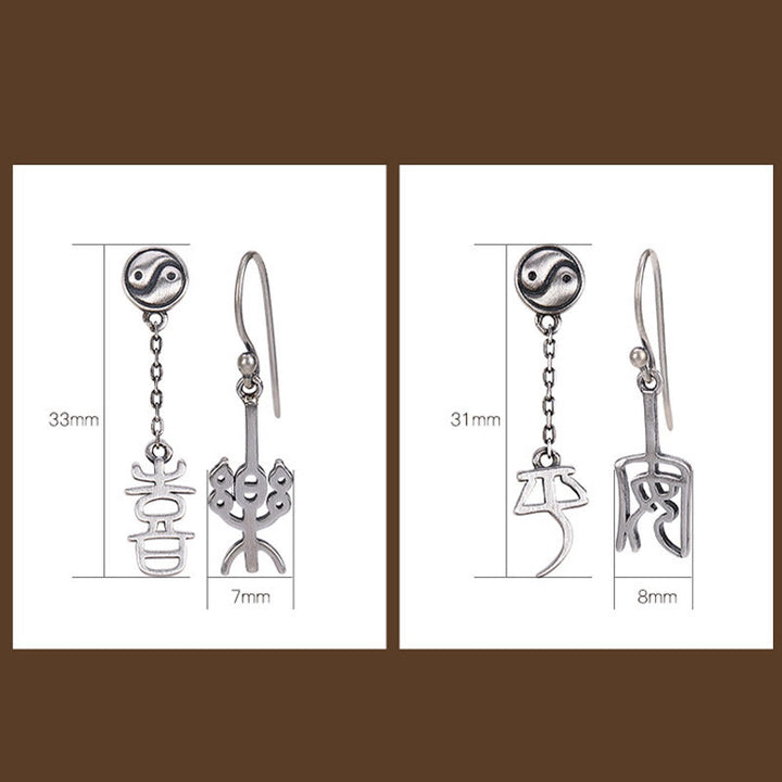 Pendientes de protección con caracteres chinos "Ping An" y "Xi Le" en plata de ley 925 con Buddha Stones