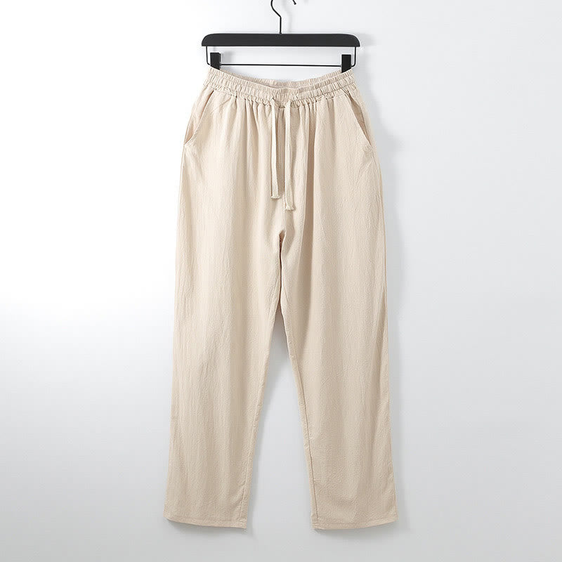 Pantalones casuales holgados de lino y algodón de color liso con bolsillos para hombre con Buddha Stones - PeachPuff - US/UK/AU54, EU64 (9XL) - image 7