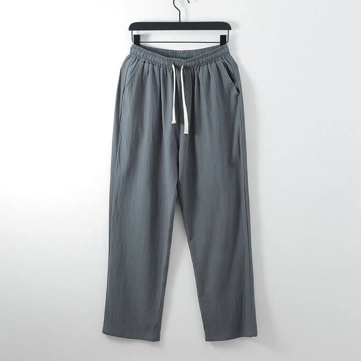 Pantalones casuales holgados de lino y algodón de color liso con bolsillos para hombre con Buddha Stones - Gris oscuro - US/UK/AU54, EU64 (9XL) - image 0