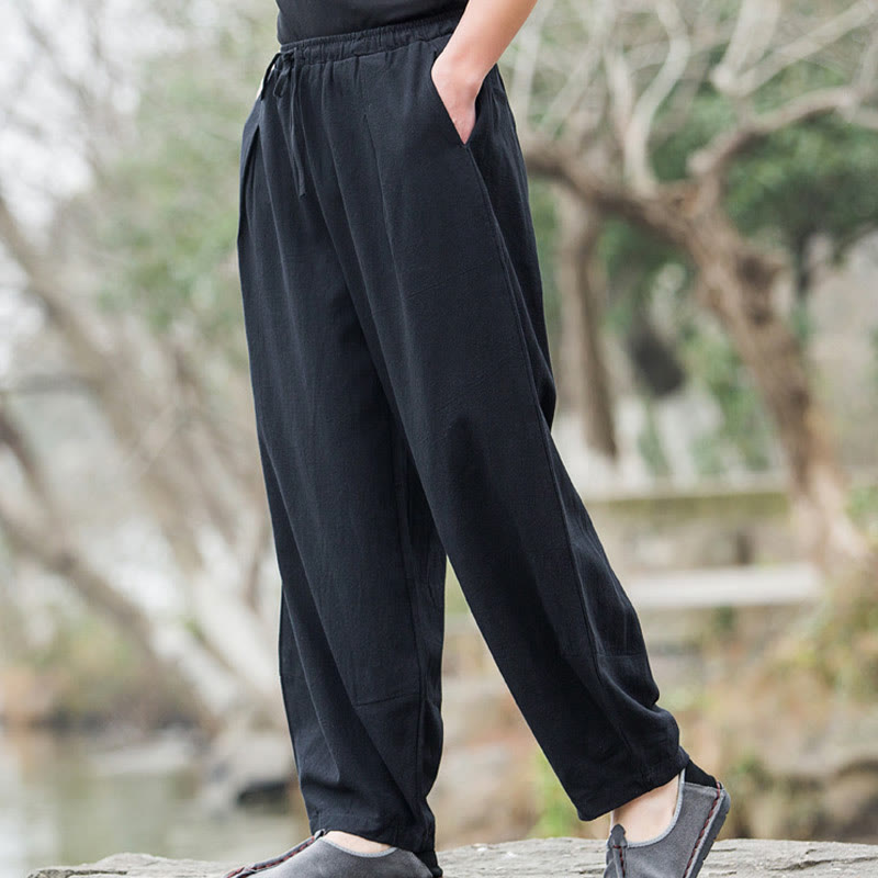 Pantalones bombachos casuales de lino con bolsillos para hombre de Buddha Stones - image 3