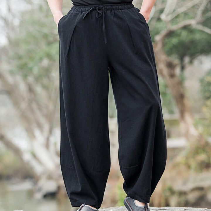 Pantalones bombachos casuales de lino con bolsillos para hombre de Buddha Stones - Negro - US/UK/AU44, UE54 (5XL) - image 1