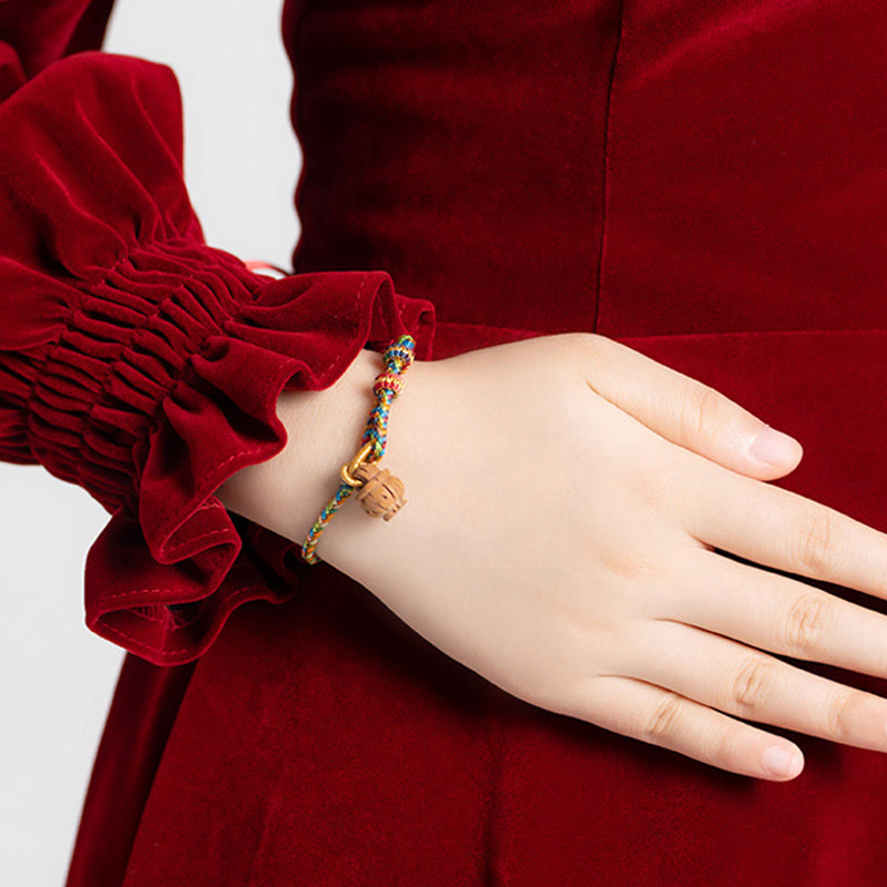 Pulsera de madera de melocotón con Buddha Stones y carácter Fu para la seguridad y la prosperidad
