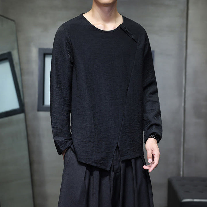 Camisas de algodón para hombre, cuello redondo, manga larga, sueltas, de color liso y con Buddha Stones - image 27