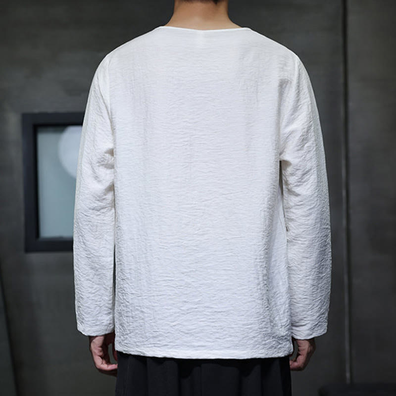 Camisas de algodón para hombre, cuello redondo, manga larga, sueltas, de color liso y con Buddha Stones - image 2