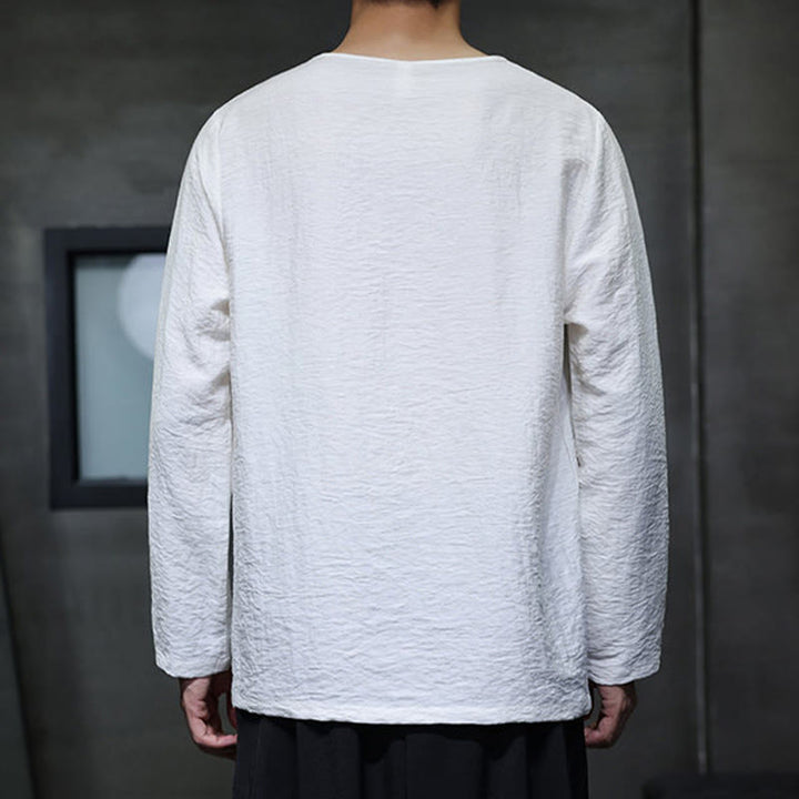 Camisas de algodón para hombre, cuello redondo, manga larga, sueltas, de color liso y con Buddha Stones - image 2