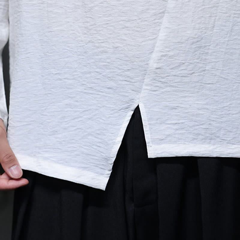 Camisas de algodón para hombre, cuello redondo, manga larga, sueltas, de color liso y con Buddha Stones - image 14