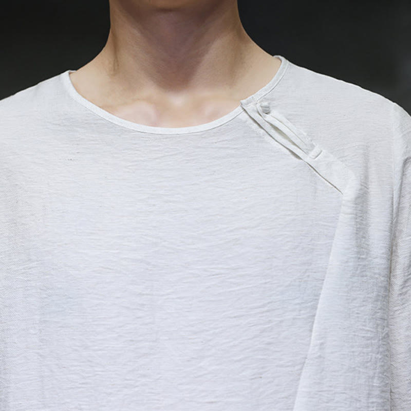 Camisas de hombre de manga larga, cuello redondo y sueltas, de color liso con Buddha Stones - image 13