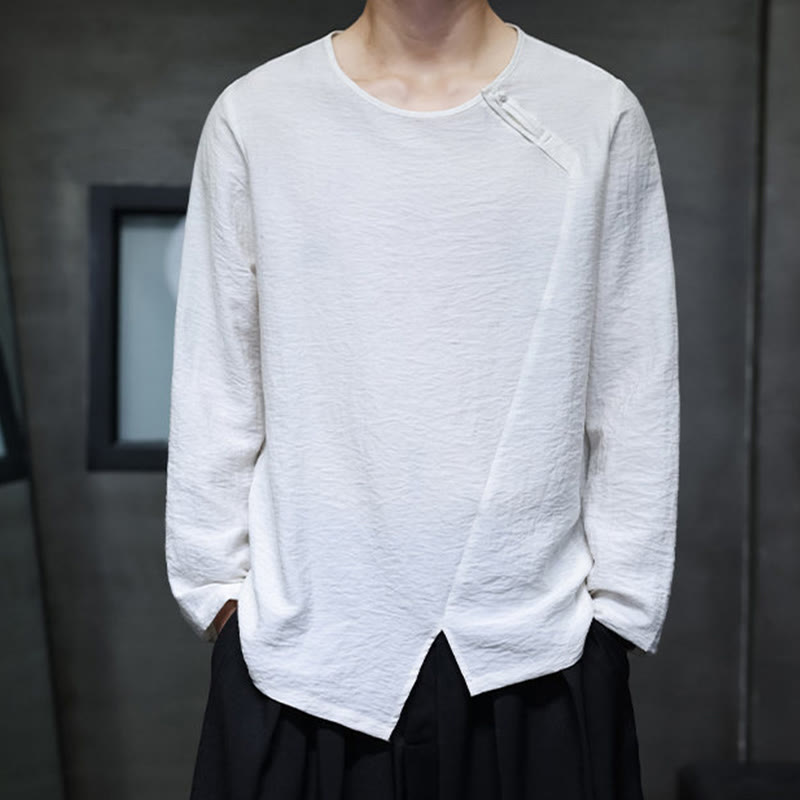 Camisas de algodón para hombre, cuello redondo, manga larga, sueltas, de color liso y con Buddha Stones - image 4