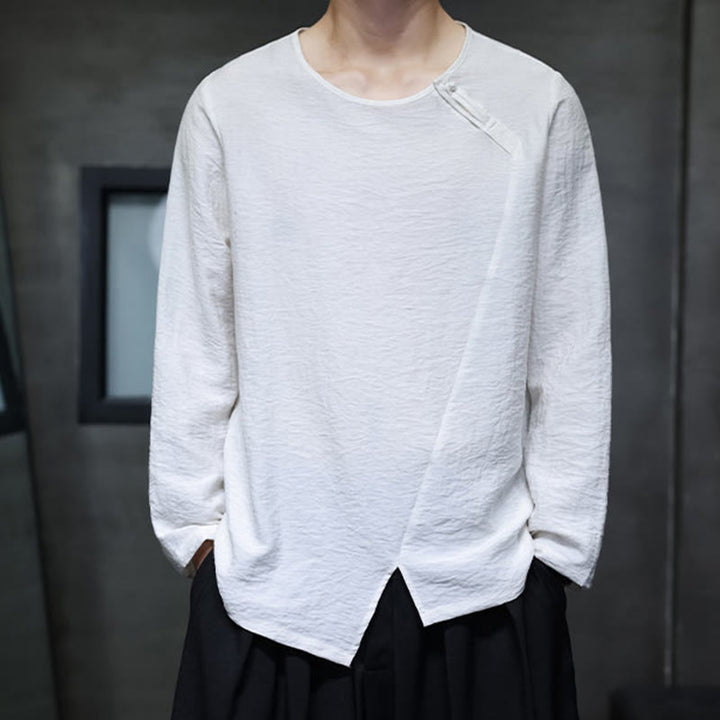 Camisas de algodón para hombre, cuello redondo, manga larga, sueltas, de color liso y con Buddha Stones - image 4