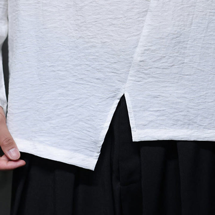 Camisas de hombre de manga larga, cuello redondo y sueltas, de color liso con Buddha Stones - image 14
