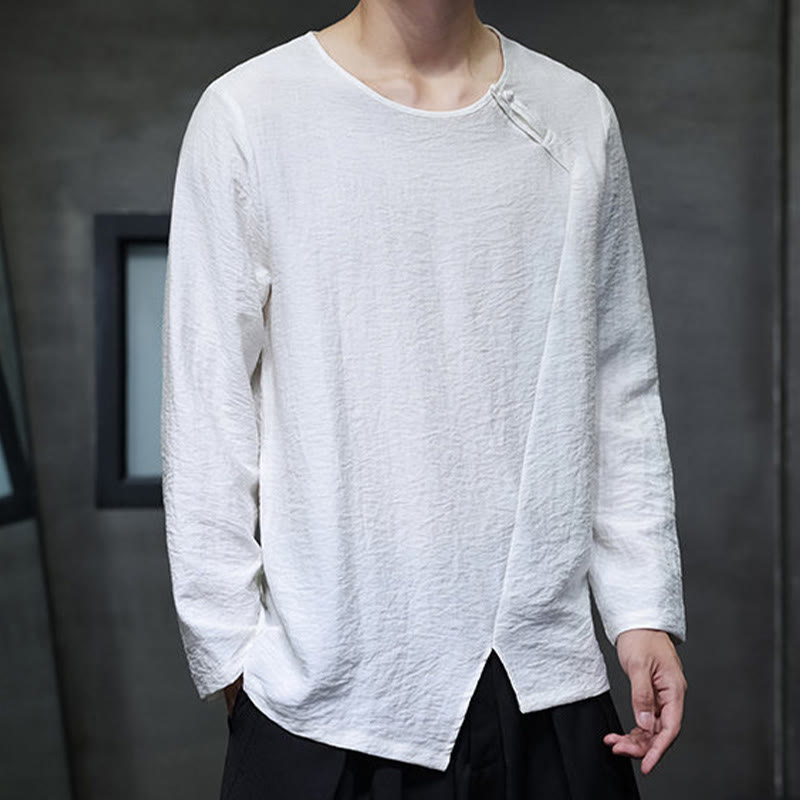 Camisas de algodón para hombre, cuello redondo, manga larga, sueltas, de color liso y con Buddha Stones - image 5