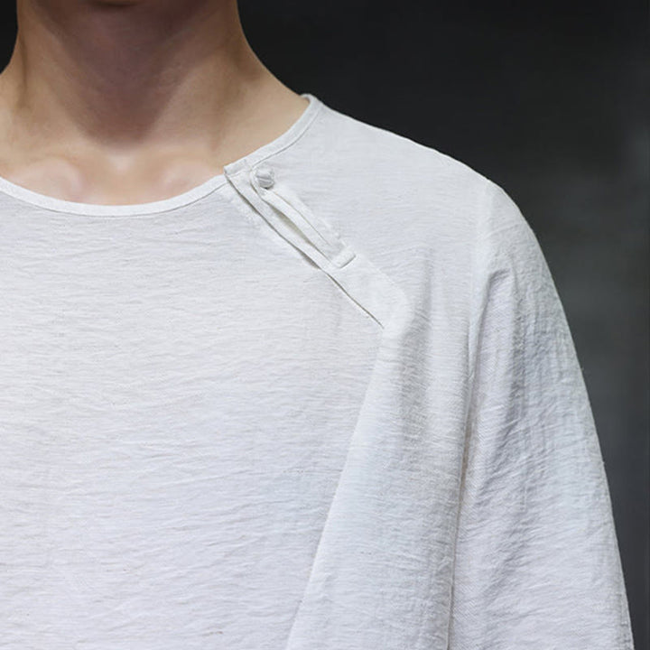 Camisas de algodón para hombre, cuello redondo, manga larga, sueltas, de color liso y con Buddha Stones - image 12